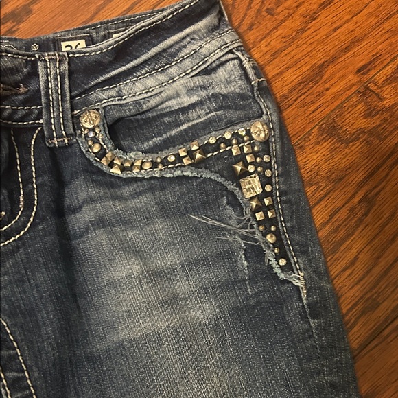 Miss Me Dark Blue Flare Jeans with Embellishments - Picture 4 of 10